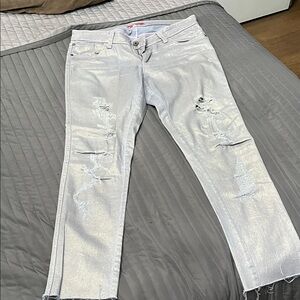 Alice + Olivia Silver Distressed Straight Leg Jeans